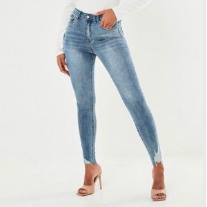 Highwaisted Ladder Hem Distressed Jeans